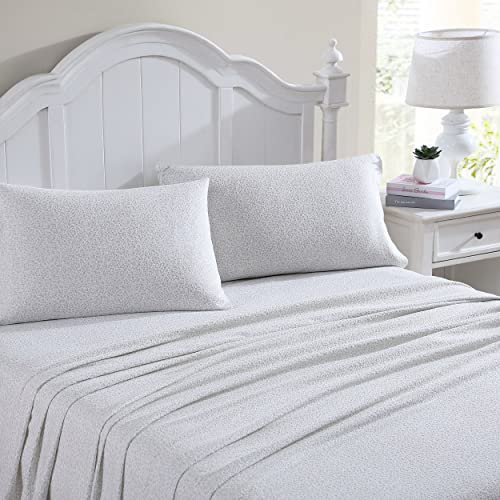 Laura Ashley Home - Twin Sheets, Cotton Flannel Bedding Set, Brushed for Extra Softness & Comfort (Chelsie Vine Grey, Twin)
