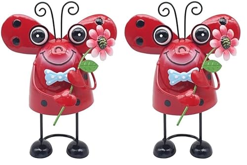 Lesser & Pavey Ladybird with Flower Garden Ornaments - Lovely Gardening Gifts For Women & Men - Designed By Bright Eyes - Gardens Decorations For Any Garden (Pack of 2)