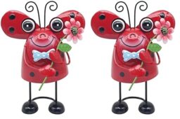 Lesser & Pavey Ladybird with Flower Garden Ornaments - Lovely Gardening Gifts For Women & Men - Designed By Bright Eyes - Gardens Decorations For Any Garden (Pack of 2)