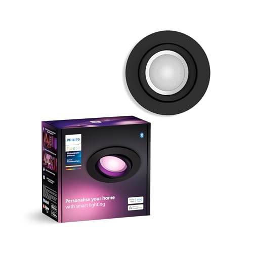 Philips Hue White & Color Ambiance Centura Round downlights 1 Pack, dimmable Ceiling Lights for Hue Lighting System with 16 Million Colours, Intelligent Light Control via Voice and app, Black.