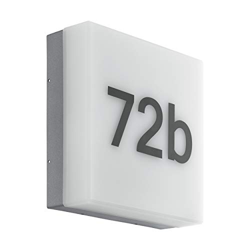 EGLO Cornale LED Outdoor Wall Lamp, Anthracite and White Plastic Porch Light, Incl. Daylight Sensor and House Numbers, IP44