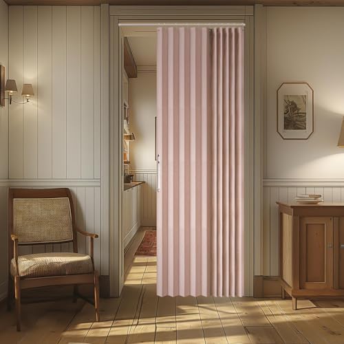 "AJAZZ Blackout Magnetic Door Curtain Accordion Doors Interior Closet Door Curtain Invisible Applicable Bedroom Room Living Room Doorway???Pink 52"" W x 78"" L 1 Panel"