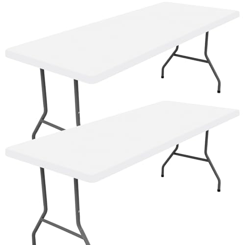 "Moosfor Spandex 8 Foot Rectangle Table Cloth 2 Pack, Elastic Fitted Tablecloths for Picnic, Stretch Washable Patio Table Cover for Outdoor, Camping, Banquet and Parties (White, 36""x96"")"