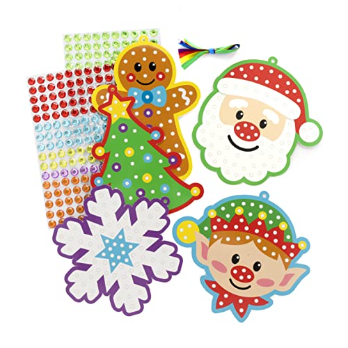 Baker Ross FC156 Christmas Decoration Diamond Art Kits - Pack of 5, Make Your Own Picture Kit, Creative Activities for Kids, Self Adhesive Gems Set, Christmas Character