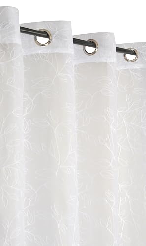 Atout Ciel Embroidered Leaf Net Curtain with Eyelets 140 x 240 cm White