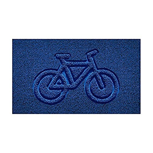 Nicoman Embossed Spaghetti Door Mat Dirt-Trapper Jet-Washable Doormat 70x43cm (Blue, BIKE Shape) - Use on Carpet ONLY