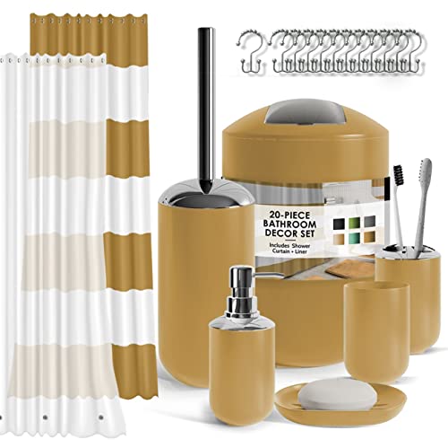 Clara Clark Bathroom Set - Navy Bathroom Accessories Set, 20PC Bathroom Accessory Set, Shower Curtain Set with Liner, Toothbrush Holder, Soap Dispenser, Soap Dish, Toilet Brush Holder, and Trash Can