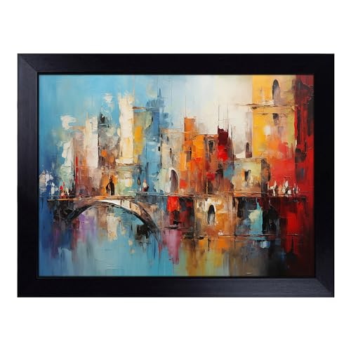 Lap Tray with Bean Bag Cushion, Venice Abstract - Handmade in the UK, Raised Wooden Edge, Padded Cushion, Heat-Resistant Wipe-Clean Surface, for Meals, Laptops and Crafts