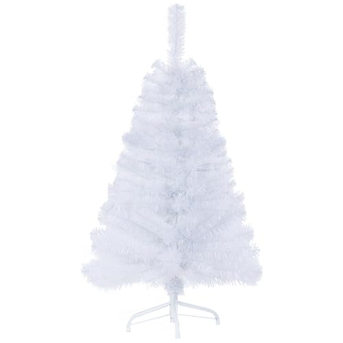 3FT Artificial Christmas Tree White Tabletop Christmas Tree with Metal Stand Mini Xmas Pine Tree for Party Supplies Indoor Outdoor Holiday Home Decoration(White)