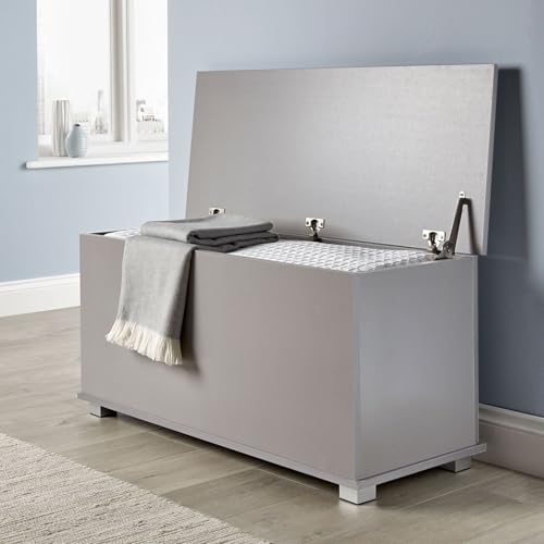 Home Source Ottoman Storage Chest Grey Toy Chest Bedding or Blanket Box Large Wooden (Grey)
