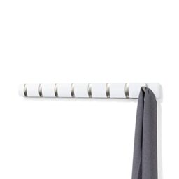 Umbra Flip Wall-Mounted Coat Rack with 8 Hooks – Modern, Space-Saving Storage for Hats, Jackets, Bags, Entryway, Mudroom, Closet, Bathroom, Bedroom – White/Nickel