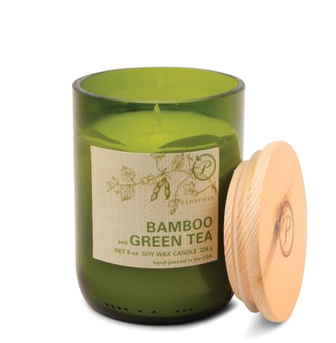 Paddywax Scented Candles Eco Green Artisan Candle in Recycled Glass Vessel, 226g, Bamboo & Green Tea
