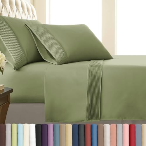 Southshore Fine Living, Inc. Vilano Pleats, 4-Piece, 21-Inch Extra Deep Pocket Sheet Set, California King Sheets with Flat Sheets and Pillowcase, Easy Care Shrinkage-Free Deep Pocket Sage Green