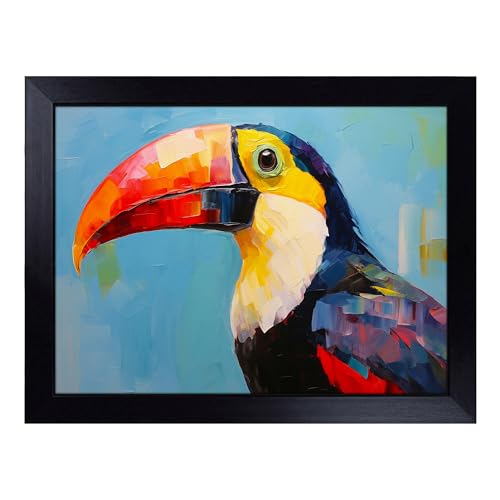 Lap Tray with Bean Bag Cushion, Toucan Gestural - Handmade in the UK, Raised Wooden Edge, Padded Cushion, Heat-Resistant Wipe-Clean Surface, for Meals, Laptops and Crafts