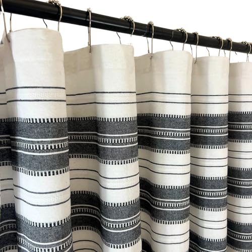 "Serafina Home Nautical Striped Black and White Fabric Shower Curtain: 100% Cotton Luxury Hotel with Detailed Decorative Weave for Bathroom 70"" x 72"" (Caleb Black)"