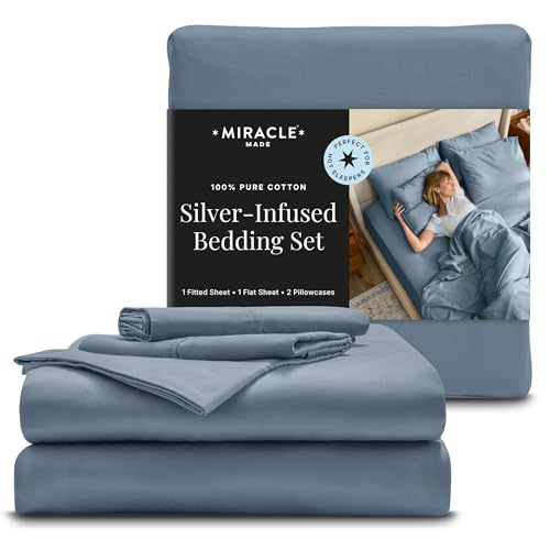 Miracle Made Luxe Cooling Bed Sheets – Slate Blue Sheets – 4-Piece Silver Infused Set – 300 Thread Count – Thermoregulating Clean & Cool Fabric