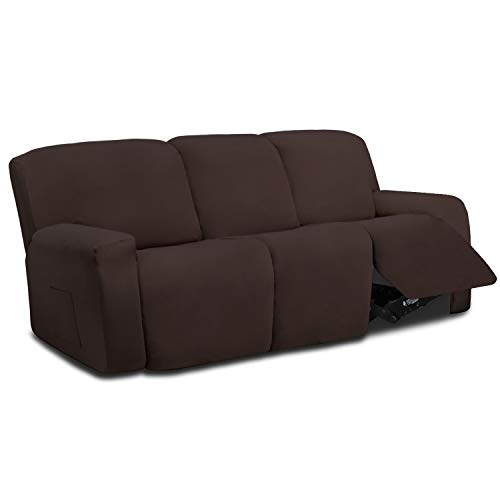 Easy-Going 3 Seat Recliner Sofa Cover for Dogs- 8 Pieces Stretch Sectional Recliner Sofa Slipcover for 3 Cushion Couch, Washable Furniture Protector with Elasticity (Recliner Sofa,Chocolate
