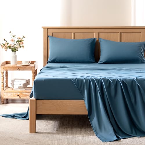 "Comfort Spaces King Cooling Sheets, Moisture Wicking Coolmax Sheets, Soft, Colorfast Sheet Set, Cooling Bed Sheets For Hot Sleepers, Elastic Deep Pocket Fits Up to 16"" Mattress, King Teal 4 Piece"