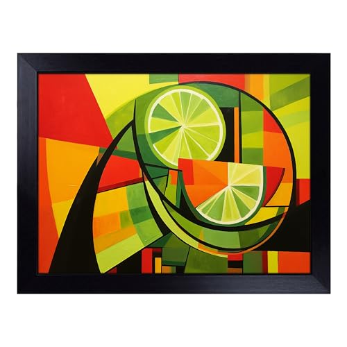 Lap Tray with Bean Bag Cushion, Lime Fruit Constructivism - Handmade in the UK, Raised Wooden Edge, Padded Cushion, Heat-Resistant Wipe-Clean Surface, for Meals, Laptops and Crafts