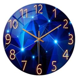 Constantplanet Blue Wall-Clocks for Living Room Decor - Kitchen Clocks Wall Battery Operated - 12 Inch Round Glass Wall Clock Silent Non-Ticking