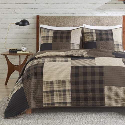 Woolrich Quilt Set Patchwork Channel Quilting, Cottege Coverlet for Twin Size Bed All Seasons, Lightweight Prewashed Cotton Coverlet Bedspread, Shams, Winter Hills, Oversized Twin/Twin XL Tan 2 Piece