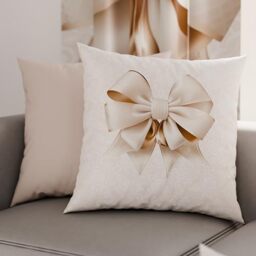 PETTI Artigiani Italiani - Pair of Pillow Cases 40 x 40 cm in Microfibre, Cushions for Bedroom Furniture, Sofa, Living Room, Set of 2 Cushion Covers, Beige Bow Pillow, 100% Made in Italy