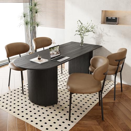 MALOL Dining Chairs Set of 4, PU Leather Chairs for Dining Room with Metal Legs & Curved Backrest & Thick Cushion, Upholstered Kitchen Chair with Anti-Slip Pads, Brown