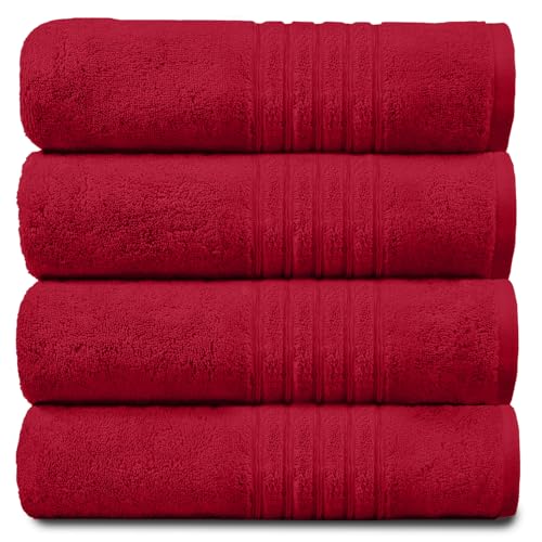 Gaveno Cavailia 100% Natural Cotton Thick Absorbent 450 GSM Hampton Hand Towel [ Pack of 4-Red (50x80 cm)
