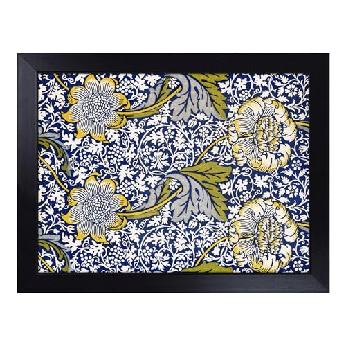 Lap Tray with Bean Bag Cushion, Kennet Print By William Morris Pattern - Handmade in the UK, Raised Wooden Edge, Padded Cushion, Heat-Resistant Wipe-Clean Surface, for Meals, Laptops and Crafts