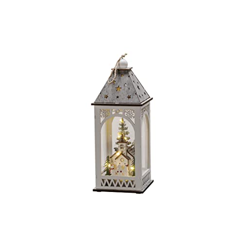Konstsmide Christmas Lights/LED Winter Christmas Village Wooden Lantern/Indoor Use (IP20)/Battery Operation 2xAA (Excl.)/Warm White Diodes/Transparent Cable