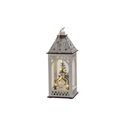Konstsmide Christmas Lights/LED Winter Christmas Village Wooden Lantern/Indoor Use (IP20)/Battery Operation 2xAA (Excl.)/Warm White Diodes/Transparent Cable