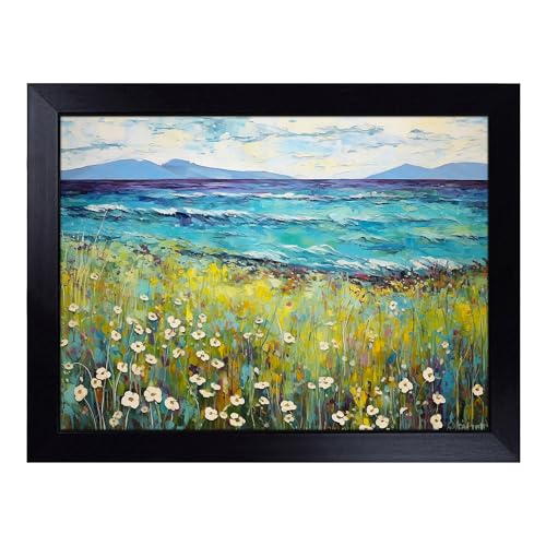 Lap Tray with Bean Bag Cushion, Ocean Colour Field - Handmade in the UK, Raised Wooden Edge, Padded Cushion, Heat-Resistant Wipe-Clean Surface, for Meals, Laptops and Crafts