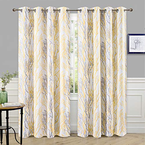 DriftAway Tree Branch Botanical Pattern Painting (Black) out Room Darkening Thermal Insulated Grommet Lined Window Curtains 2 Panels 2 Layers Each 52 Inch by 84 Inch(Yellow)