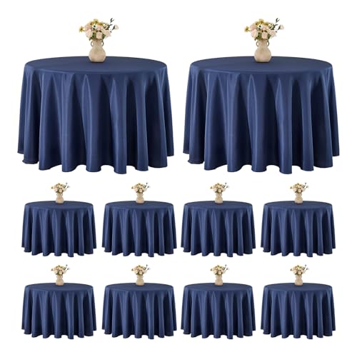 VidaFete Tablecloth 10 Pack 120inch Round Table Cloth Polyester, Stain Wrinkle Resistant Polyester Dining Table Cover for Kitchen Dinning Party Wedding Round Tabletop Buffet Decoration(Navy)