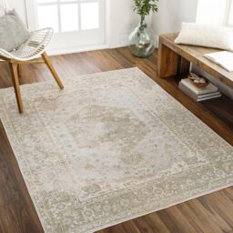 Livabliss Dukan Machine Washable Rug - Vintage Area Rugs Living Room, Large Rug 120x170 cm - Traditional Boho Rug Style, Dining Room, Kitchen, Outdoor, Hallway - Beige, Ivory and Light Grey Rug