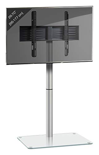 VCM TV Presentation Stand Bracket Pedestal LED LCD Plasma Metal Clear Glass Silver Alani
