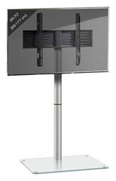 VCM TV Presentation Stand Bracket Pedestal LED LCD Plasma Metal Clear Glass Silver Alani