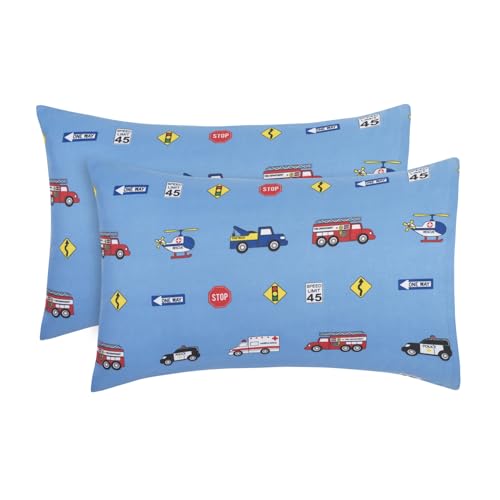 "2-Pack Toddler Travel Pillowcases -100% Soft Microfiber, Breathable and Hypoallergenic - 14"" by 20"" Kids Pillowcases fits Pillows 14x19, 13x18 or 12x16, Fire, Police and Rescue"