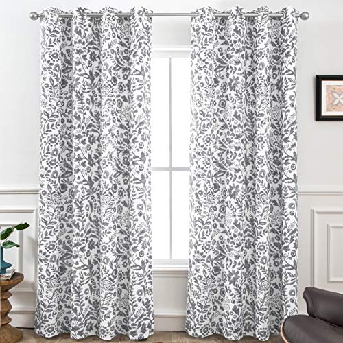 DriftAway Julia Blackout Curtains Grommet 2 Panels, W52xL96, Gray - Floral Curtains, Bedroom, Living Room, Room Darking, Watercolor Pattern, 2 Layers, Thermal Insulated, Window Treatment