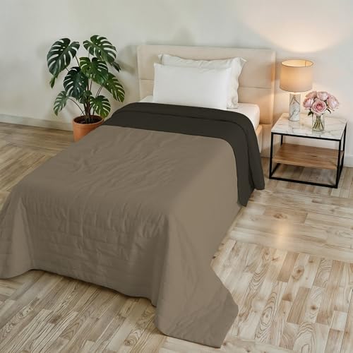 GOLIA Summer Quilt, Made in Italy, 100% Polyester – Double-Sided Bedspread with WaterWashed Effect – Lightweight Blanket with 65 g Filling – Single Bed 170 x 250 cm – Hazelnut/Brown