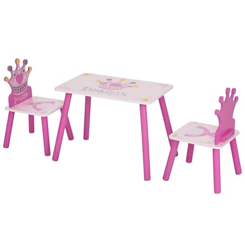 HOMCOM 3 PCS Kids Table and Chair Set Princess Theme Toddler Ages 2-4 Pink
