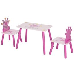 HOMCOM 3 PCS Kids Table and Chair Set Princess Theme Toddler Ages 2-4 Pink
