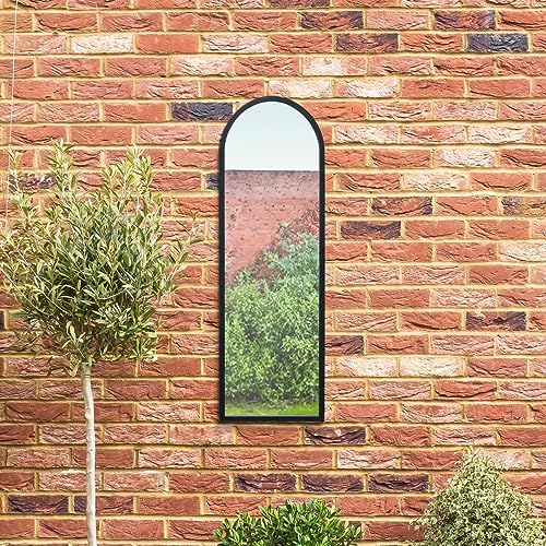 "MirrorOutlet The Arcus - Black Metal Framed Modern Arched Garden Wall Leaner Mirror 47"" X 16"" (120CM X 40CM) Black. 2cm Wide Frame and 3cm Deep"