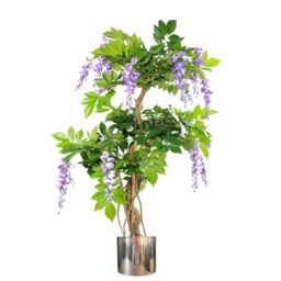 Leaf 110cm Artificial Blossom Tree Metal Planter, Wood, Purple Silver