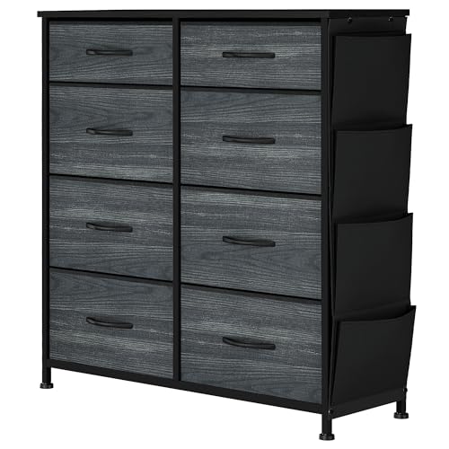 YITAHOME Chest of Drawer with 8 Drawers for Bedroom Fabric Dresser Storage Drawers With Handles Metal Frame for Living Room, Hallway,Black wood grain