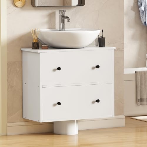 YITAHOME bathroom under sink cabinet,wall mounted under sink storage,bathroom storage with 2 drawers, Toilet Paper Storage Cabinet, vanity unit, 60 x 30 x 50 cm for small bathroom, White