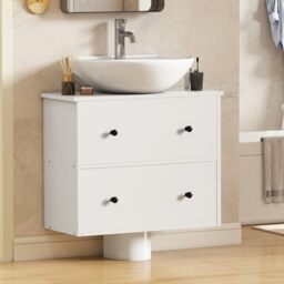 YITAHOME bathroom under sink cabinet,wall mounted under sink storage,bathroom storage with 2 drawers, Toilet Paper Storage Cabinet, vanity unit, 60 x 30 x 50 cm for small bathroom, White