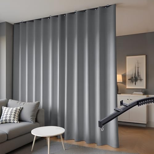 hoeflife Curtain with Ceiling Track Grey W 144 ?? H 96 in