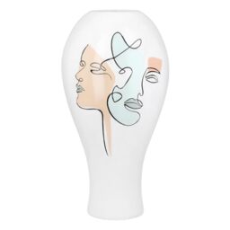 Casablanca Voir Vase, Resin, White, Face Motif, Height 36 cm x Diameter 19 cm, Bulbous Decorative Vase