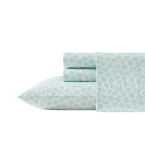 Laura Ashley - Twin Sheets, Cotton Percale Bedding Set, Lightweight & Breathable Home Decor (Margate Shells Blue, Twin)